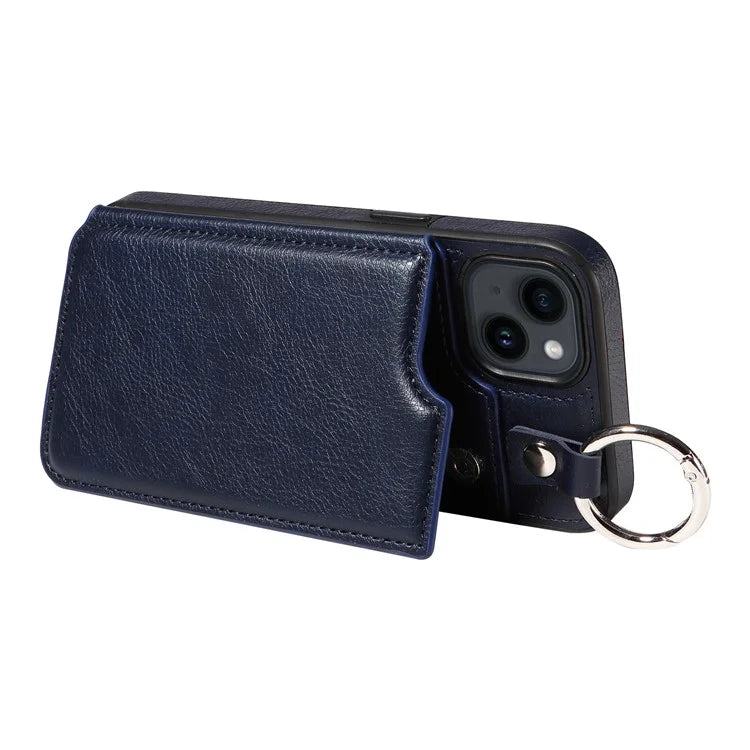 003 For iPhone 14 Case Anti-Drop Ring Buckle PU Leather + TPU Phone Cover Litchi Texture