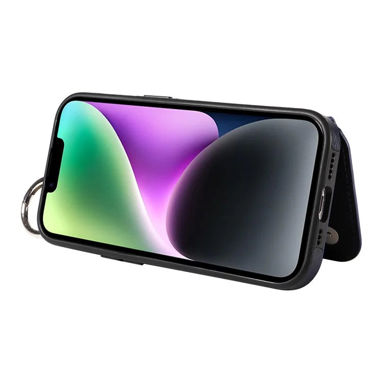 003 For iPhone 14 Case Anti-Drop Ring Buckle PU Leather + TPU Phone Cover Litchi Texture