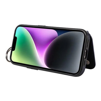 003 For iPhone 14 Case Anti-Drop Ring Buckle PU Leather + TPU Phone Cover Litchi Texture