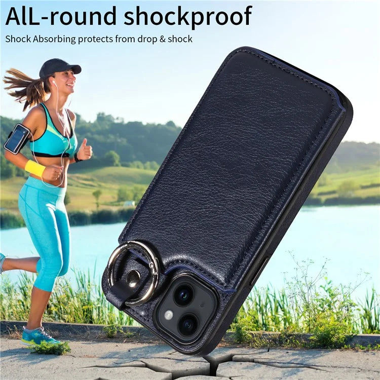 003 For iPhone 14 Case Anti-Drop Ring Buckle PU Leather + TPU Phone Cover Litchi Texture