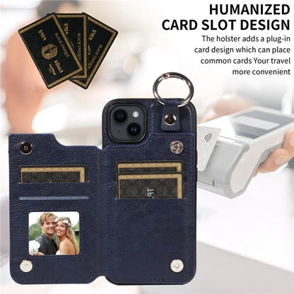 003 For iPhone 14 Case Anti-Drop Ring Buckle PU Leather + TPU Phone Cover Litchi Texture