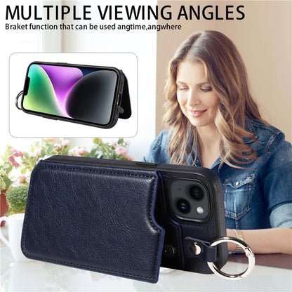 003 For iPhone 14 Case Anti-Drop Ring Buckle PU Leather + TPU Phone Cover Litchi Texture