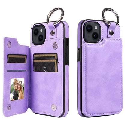 003 For iPhone 14 Case Anti-Drop Ring Buckle PU Leather + TPU Phone Cover Litchi Texture