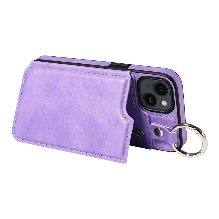 003 For iPhone 14 Case Anti-Drop Ring Buckle PU Leather + TPU Phone Cover Litchi Texture