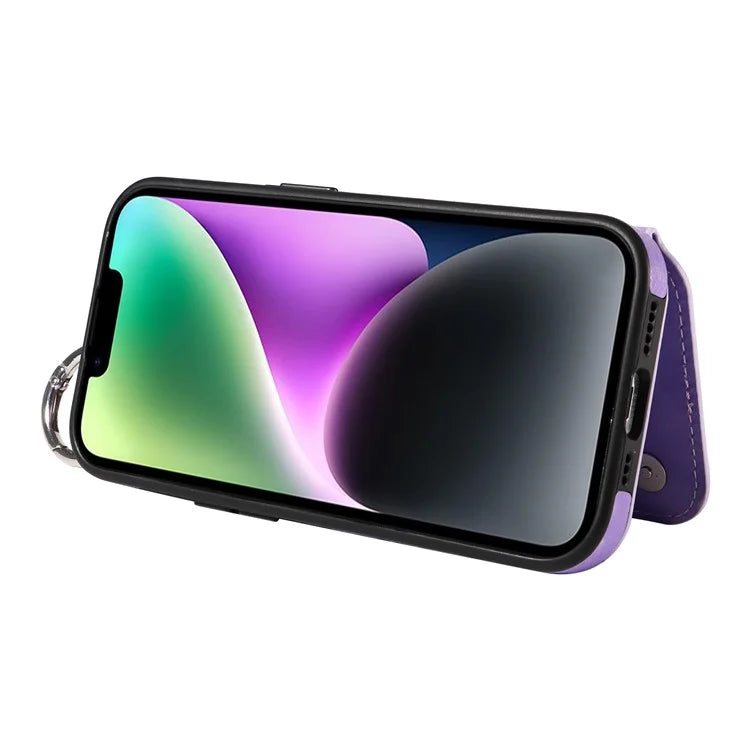 003 For iPhone 14 Case Anti-Drop Ring Buckle PU Leather + TPU Phone Cover Litchi Texture