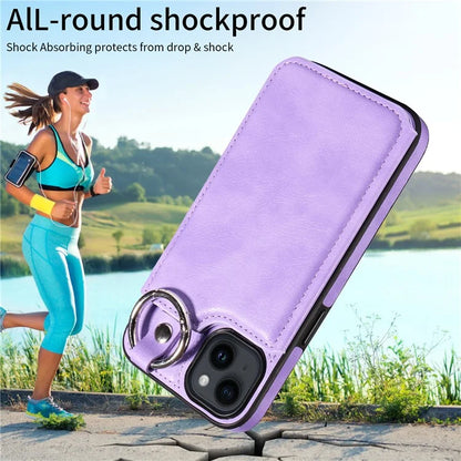 003 For iPhone 14 Case Anti-Drop Ring Buckle PU Leather + TPU Phone Cover Litchi Texture