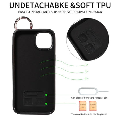 003 For iPhone 14 Case Anti-Drop Ring Buckle PU Leather + TPU Phone Cover Litchi Texture