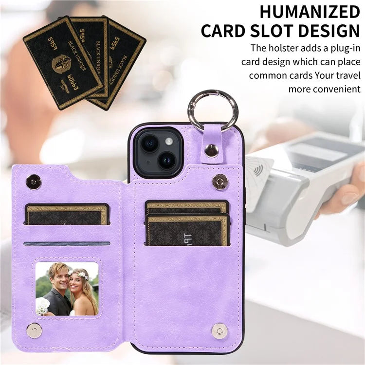 003 For iPhone 14 Case Anti-Drop Ring Buckle PU Leather + TPU Phone Cover Litchi Texture