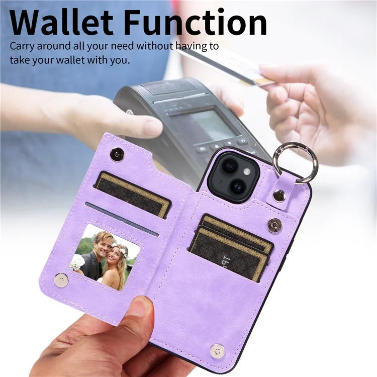 003 For iPhone 14 Case Anti-Drop Ring Buckle PU Leather + TPU Phone Cover Litchi Texture