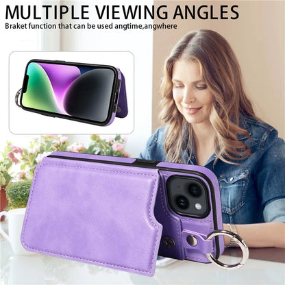 003 For iPhone 14 Case Anti-Drop Ring Buckle PU Leather + TPU Phone Cover Litchi Texture