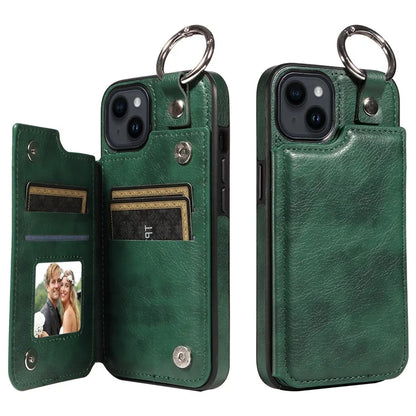 003 For iPhone 14 Case Anti-Drop Ring Buckle PU Leather + TPU Phone Cover Litchi Texture