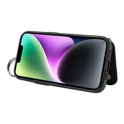 003 For iPhone 14 Case Anti-Drop Ring Buckle PU Leather + TPU Phone Cover Litchi Texture