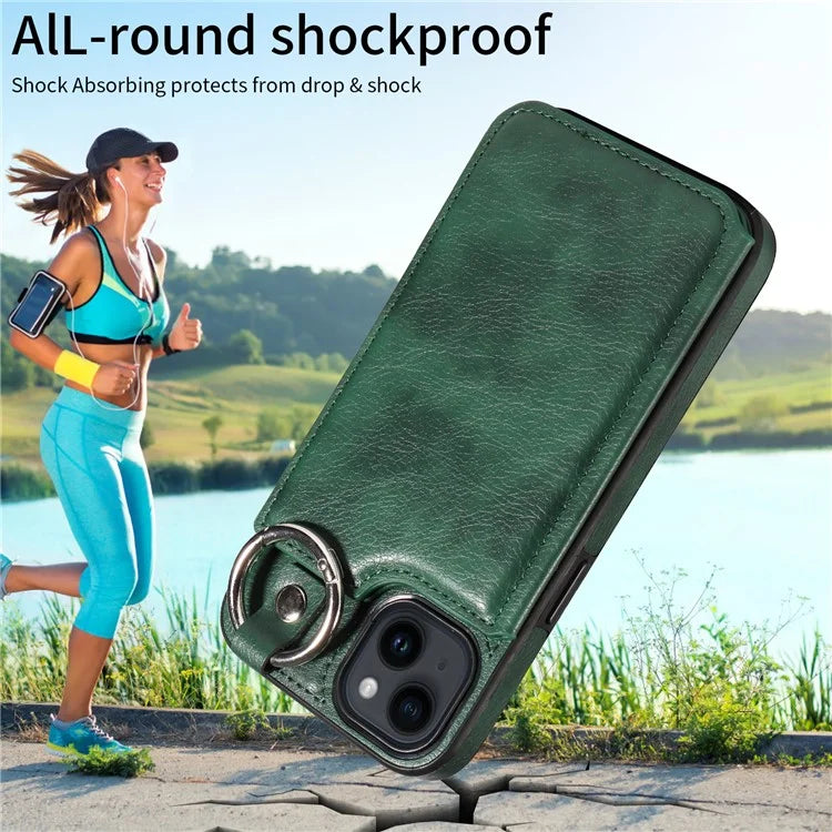 003 For iPhone 14 Case Anti-Drop Ring Buckle PU Leather + TPU Phone Cover Litchi Texture