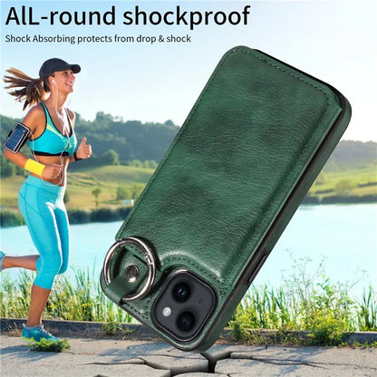 003 For iPhone 14 Case Anti-Drop Ring Buckle PU Leather + TPU Phone Cover Litchi Texture