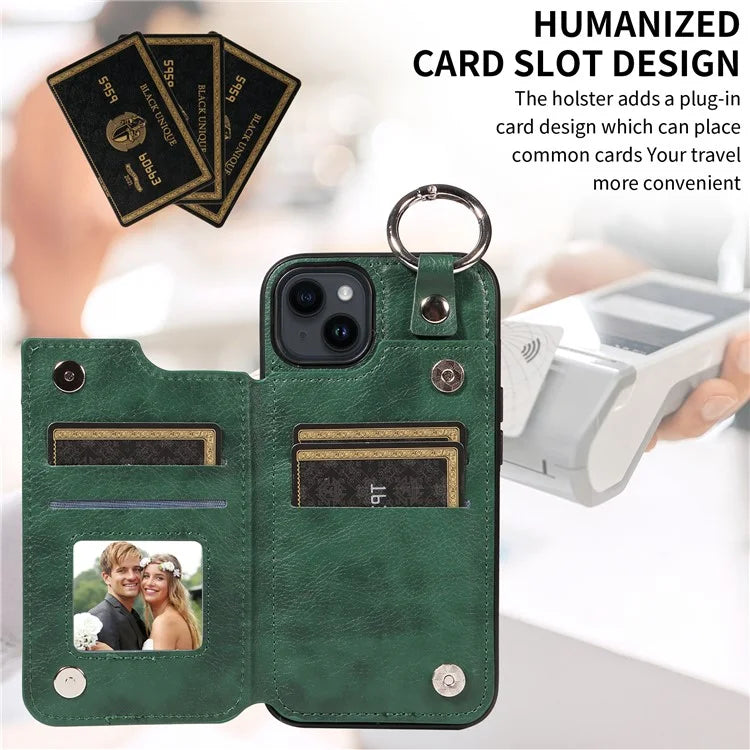 003 For iPhone 14 Case Anti-Drop Ring Buckle PU Leather + TPU Phone Cover Litchi Texture