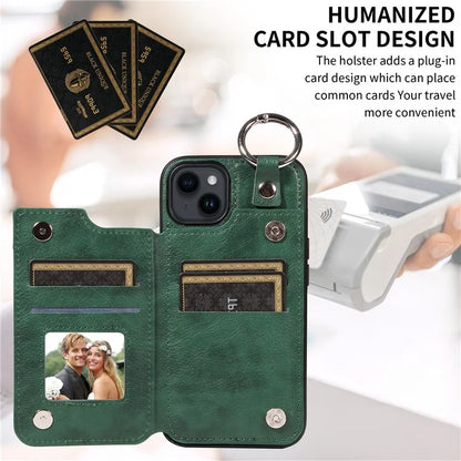 003 For iPhone 14 Case Anti-Drop Ring Buckle PU Leather + TPU Phone Cover Litchi Texture