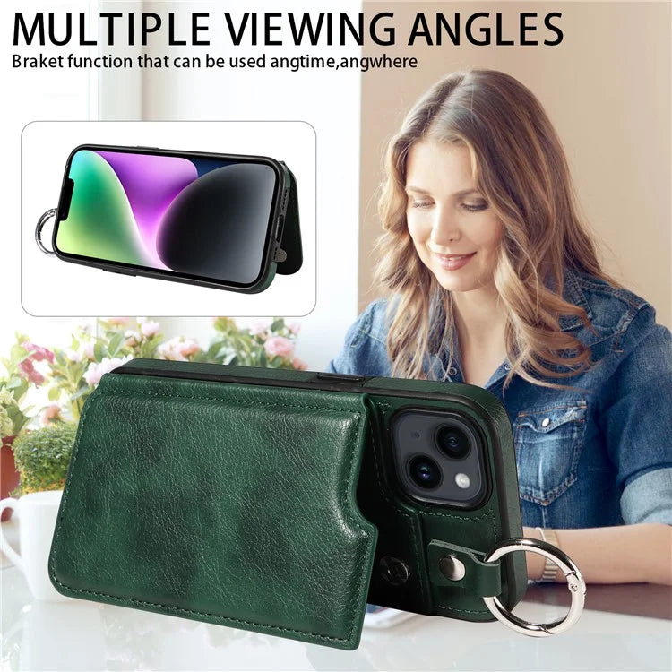 003 For iPhone 14 Case Anti-Drop Ring Buckle PU Leather + TPU Phone Cover Litchi Texture