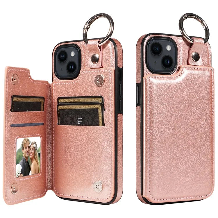 003 For iPhone 14 Case Anti-Drop Ring Buckle PU Leather + TPU Phone Cover Litchi Texture