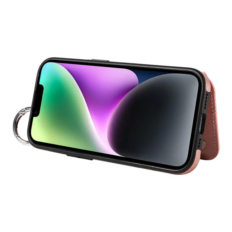 003 For iPhone 14 Case Anti-Drop Ring Buckle PU Leather + TPU Phone Cover Litchi Texture