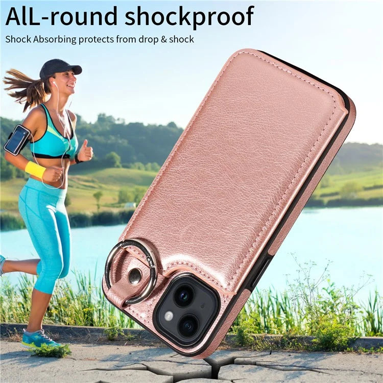 003 For iPhone 14 Case Anti-Drop Ring Buckle PU Leather + TPU Phone Cover Litchi Texture