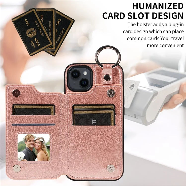 003 For iPhone 14 Case Anti-Drop Ring Buckle PU Leather + TPU Phone Cover Litchi Texture