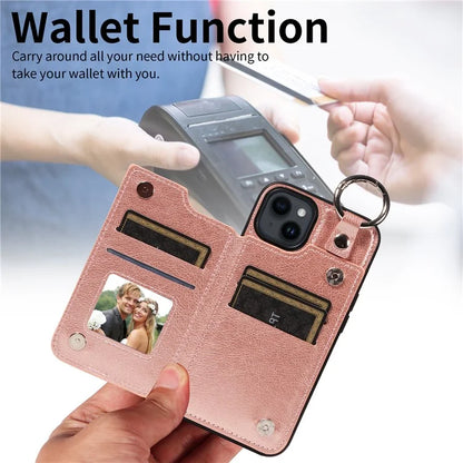 003 For iPhone 14 Case Anti-Drop Ring Buckle PU Leather + TPU Phone Cover Litchi Texture