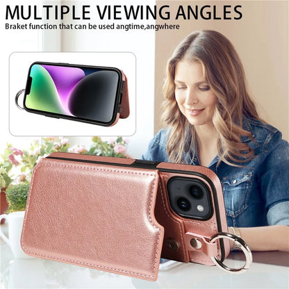 003 For iPhone 14 Case Anti-Drop Ring Buckle PU Leather + TPU Phone Cover Litchi Texture