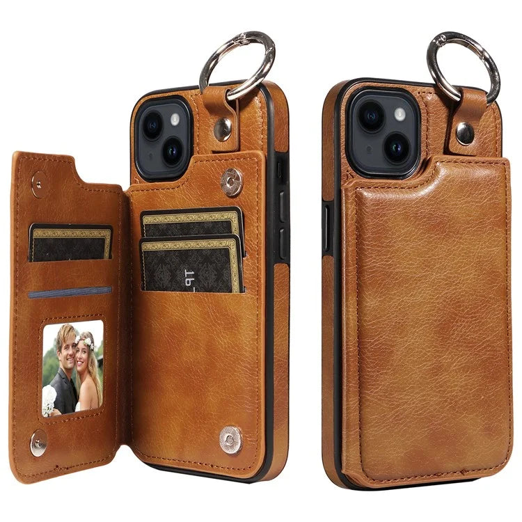 003 For iPhone 14 Case Anti-Drop Ring Buckle PU Leather + TPU Phone Cover Litchi Texture