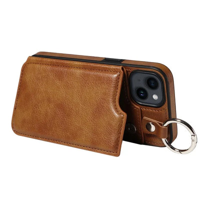 003 For iPhone 14 Case Anti-Drop Ring Buckle PU Leather + TPU Phone Cover Litchi Texture