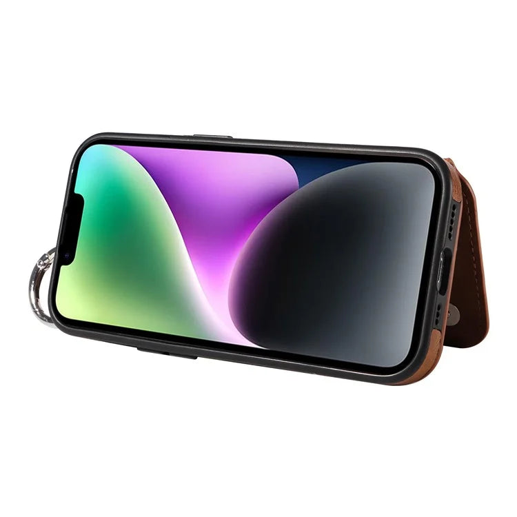 003 For iPhone 14 Case Anti-Drop Ring Buckle PU Leather + TPU Phone Cover Litchi Texture