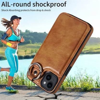 003 For iPhone 14 Case Anti-Drop Ring Buckle PU Leather + TPU Phone Cover Litchi Texture