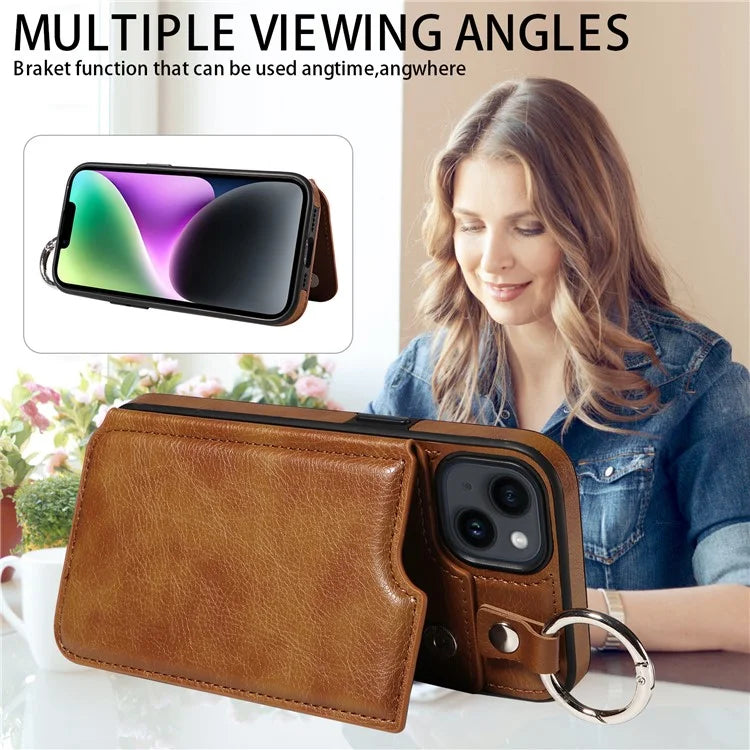 003 For iPhone 14 Case Anti-Drop Ring Buckle PU Leather + TPU Phone Cover Litchi Texture