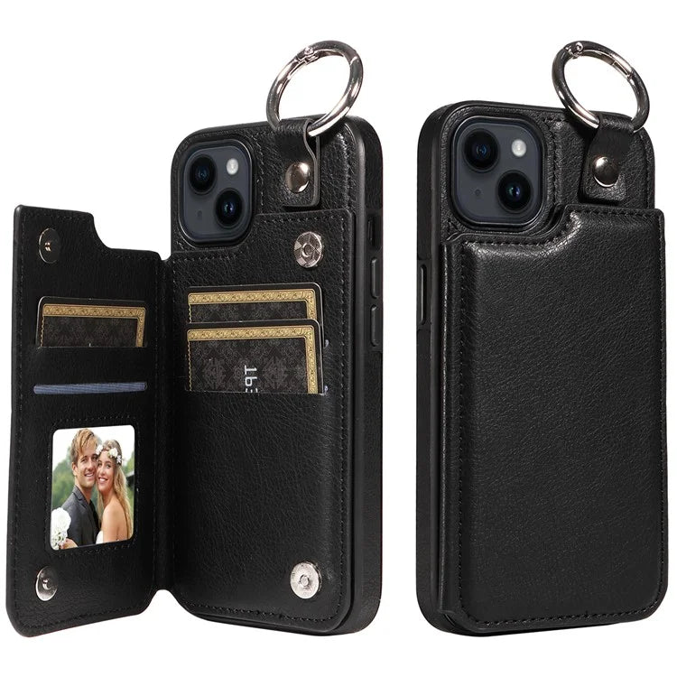 003 For iPhone 14 Case Anti-Drop Ring Buckle PU Leather + TPU Phone Cover Litchi Texture