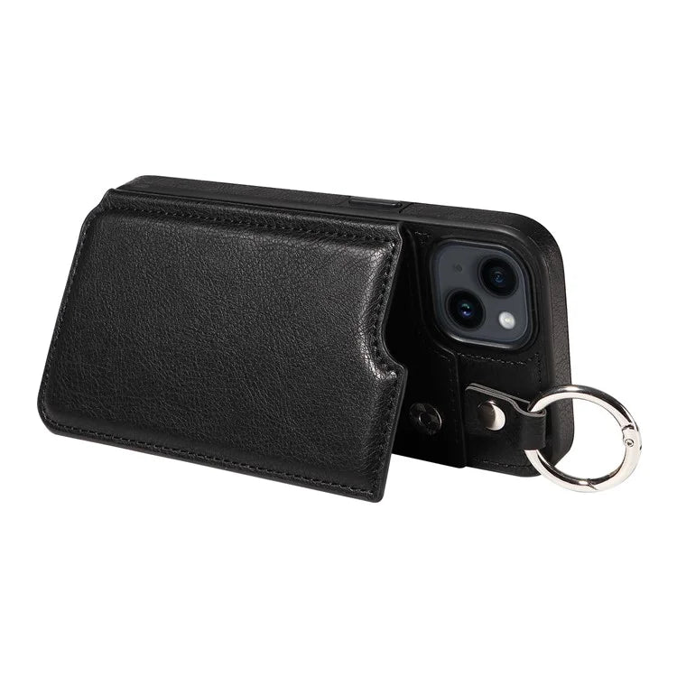 003 For iPhone 14 Case Anti-Drop Ring Buckle PU Leather + TPU Phone Cover Litchi Texture