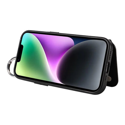 003 For iPhone 14 Case Anti-Drop Ring Buckle PU Leather + TPU Phone Cover Litchi Texture