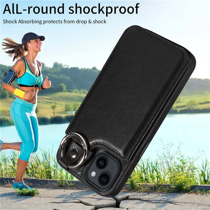 003 For iPhone 14 Case Anti-Drop Ring Buckle PU Leather + TPU Phone Cover Litchi Texture