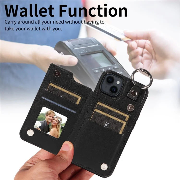 003 For iPhone 14 Case Anti-Drop Ring Buckle PU Leather + TPU Phone Cover Litchi Texture