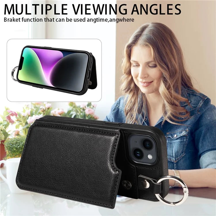 003 For iPhone 14 Case Anti-Drop Ring Buckle PU Leather + TPU Phone Cover Litchi Texture