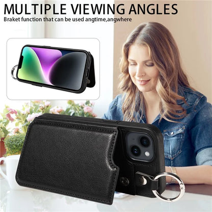 003 For iPhone 14 Case Anti-Drop Ring Buckle PU Leather + TPU Phone Cover Litchi Texture