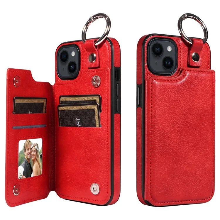 003 For iPhone 14 Case Anti-Drop Ring Buckle PU Leather + TPU Phone Cover Litchi Texture