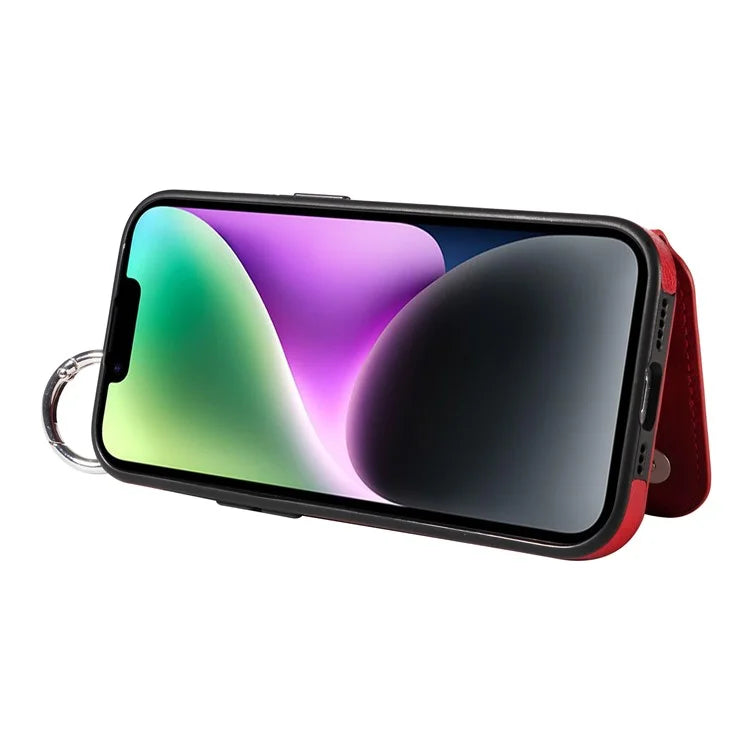 003 For iPhone 14 Case Anti-Drop Ring Buckle PU Leather + TPU Phone Cover Litchi Texture