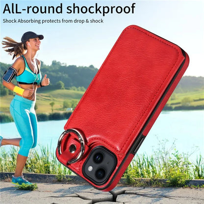 003 For iPhone 14 Case Anti-Drop Ring Buckle PU Leather + TPU Phone Cover Litchi Texture