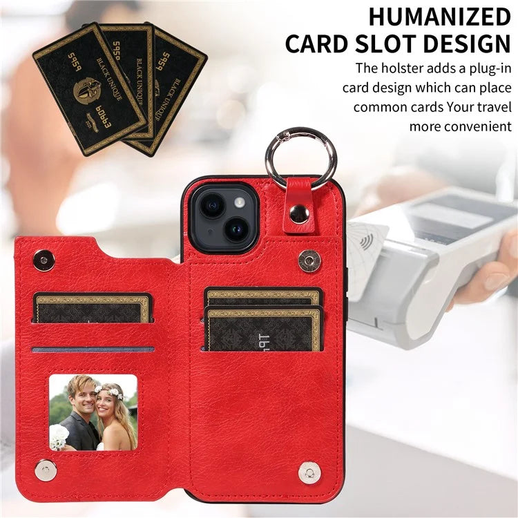 003 For iPhone 14 Case Anti-Drop Ring Buckle PU Leather + TPU Phone Cover Litchi Texture