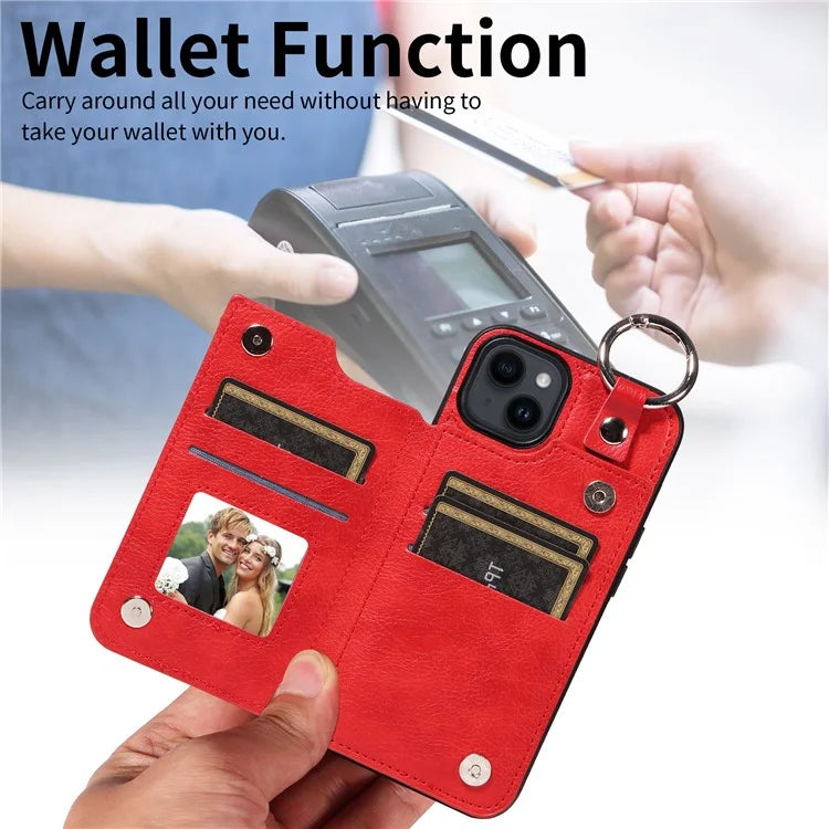 003 For iPhone 14 Case Anti-Drop Ring Buckle PU Leather + TPU Phone Cover Litchi Texture
