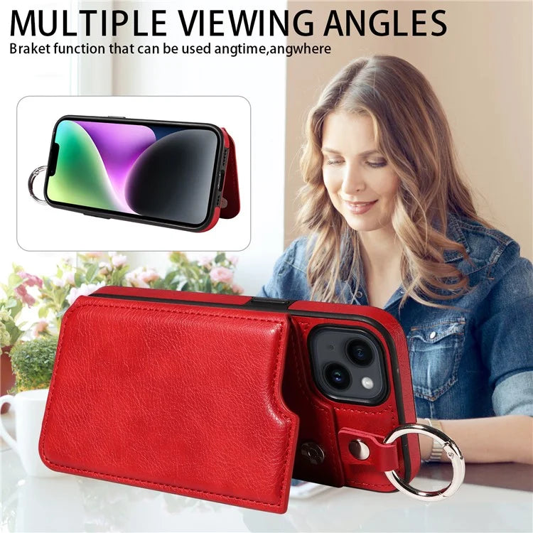 003 For iPhone 14 Case Anti-Drop Ring Buckle PU Leather + TPU Phone Cover Litchi Texture