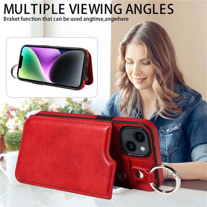 003 For iPhone 14 Case Anti-Drop Ring Buckle PU Leather + TPU Phone Cover Litchi Texture