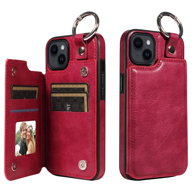 003 For iPhone 14 Case Anti-Drop Ring Buckle PU Leather + TPU Phone Cover Litchi Texture