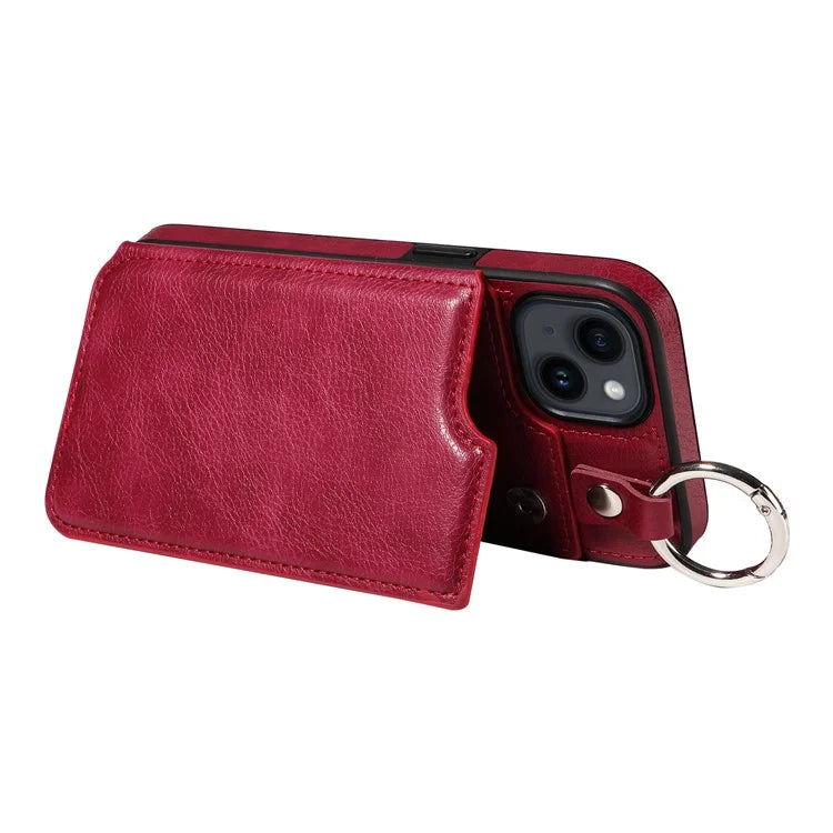 003 For iPhone 14 Case Anti-Drop Ring Buckle PU Leather + TPU Phone Cover Litchi Texture