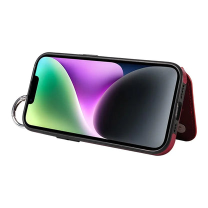 003 For iPhone 14 Case Anti-Drop Ring Buckle PU Leather + TPU Phone Cover Litchi Texture