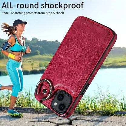 003 For iPhone 14 Case Anti-Drop Ring Buckle PU Leather + TPU Phone Cover Litchi Texture